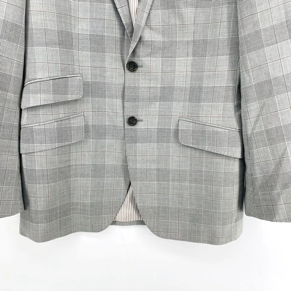 Banana Republic Blazer Men 40L Modern Slim Fit‎ Glen Plaid Italian Wool Gray